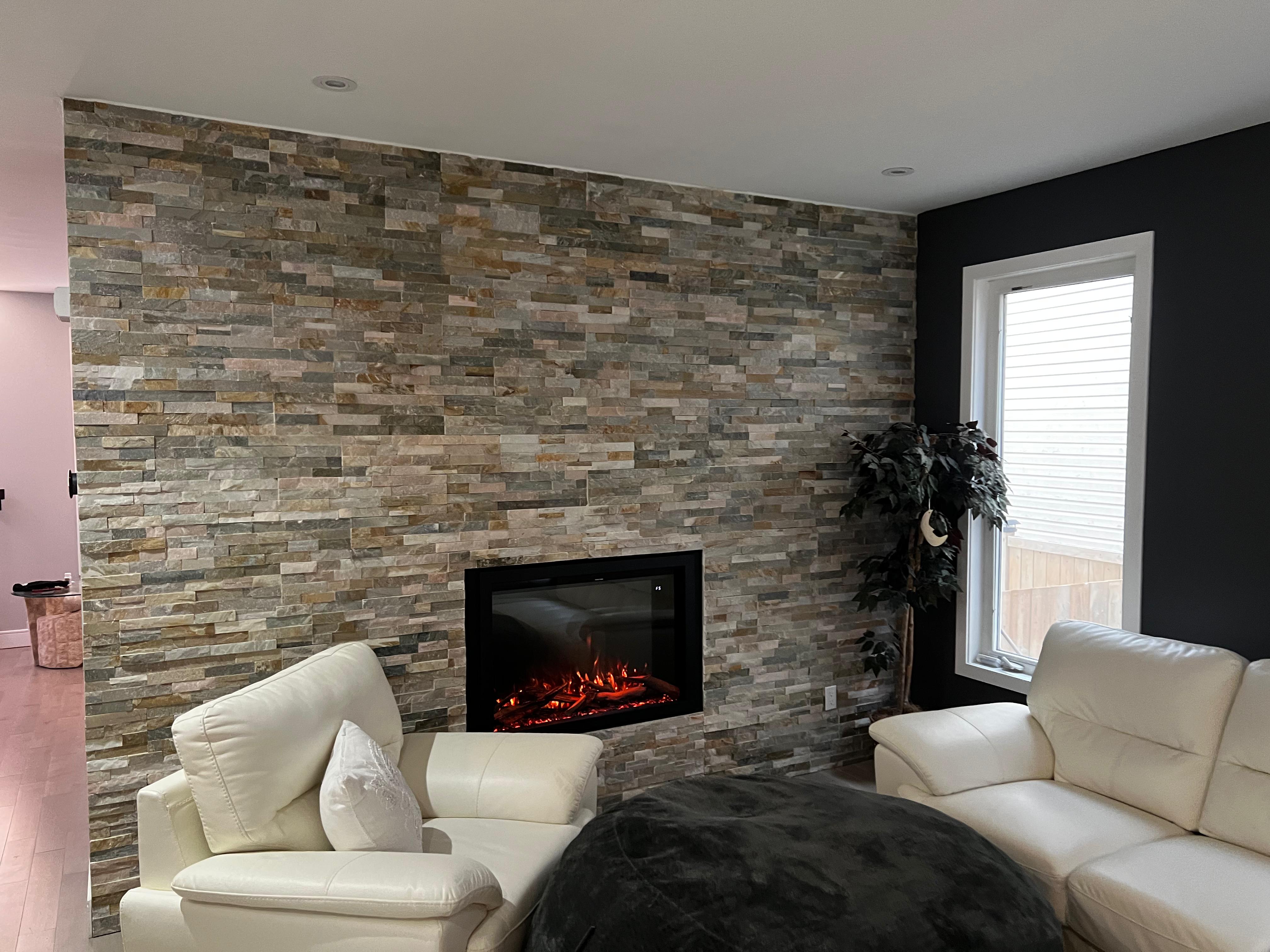 Stone Fireplace Feature & Living Area Update