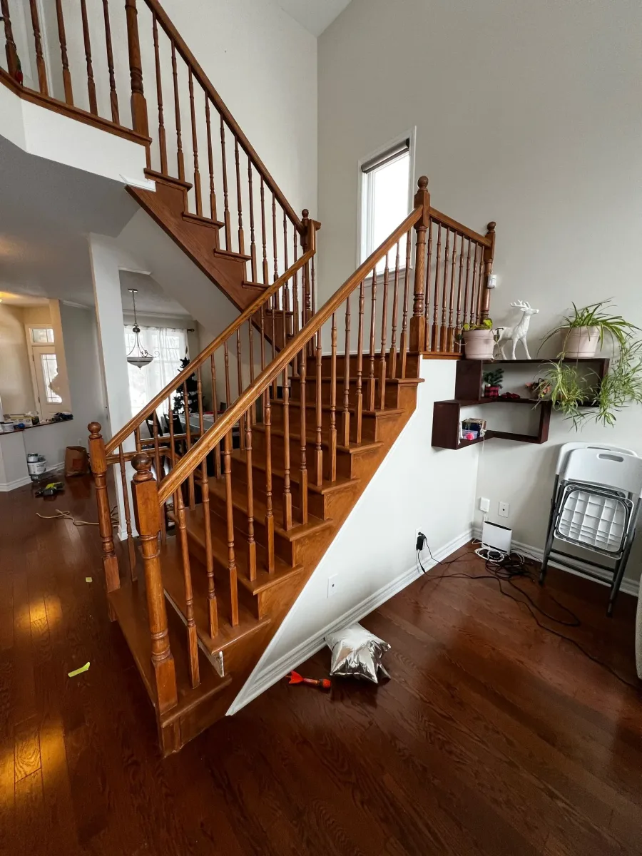 Straight Staircase Refinish & Hardwood Integration